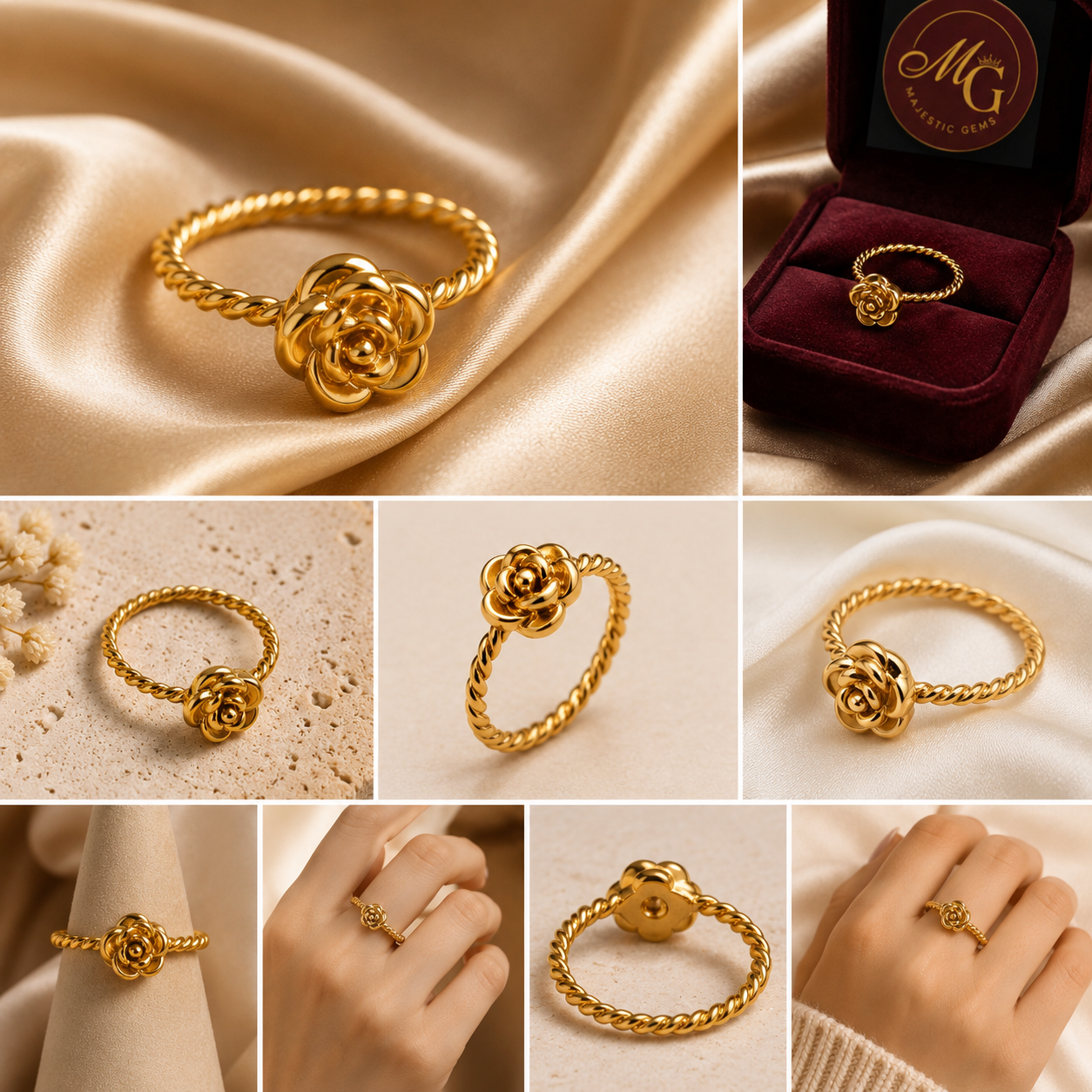 Clover Knot 4-Petal Flower Stainless Steel Gold-Plated Ring