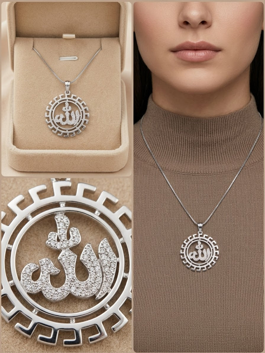 Allah Pendant Necklace CZ Sterling Silver