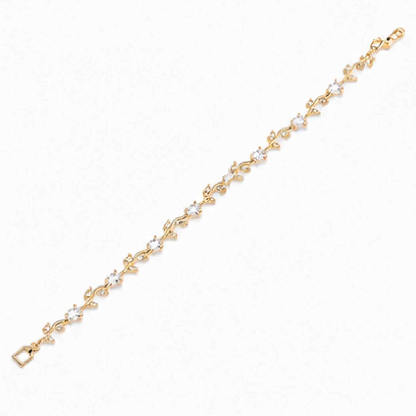 Gold plated stainless steel tulip bracelet with silver CZ stones