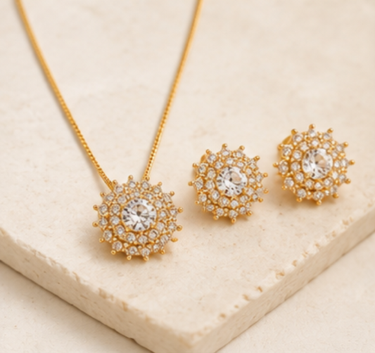 Rose Gold CZ Sunburst Sterling Silver with Gold Plating