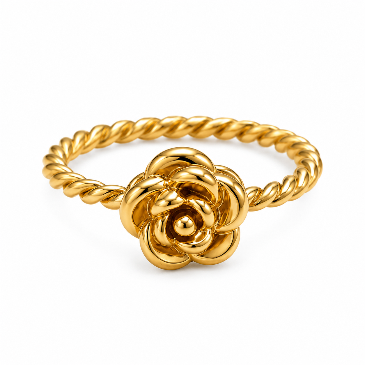 Clover Knot 4-Petal Flower Stainless Steel Gold-Plated Ring