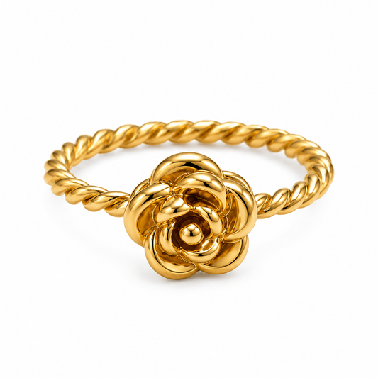 Clover Knot 4-Petal Flower Stainless Steel Gold-Plated Ring