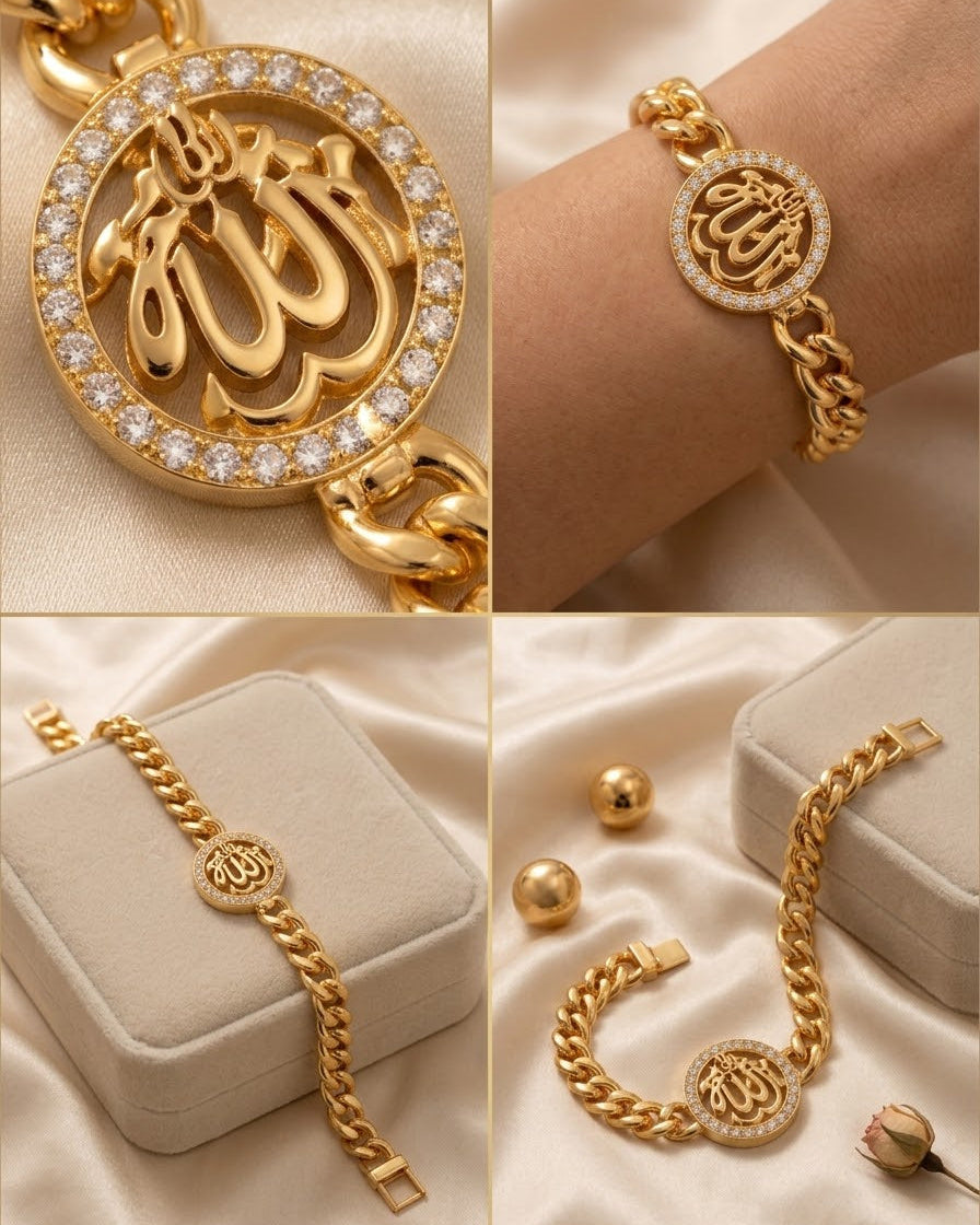 Allah Calligraphy CZ Gold-Plated Chain Bracelet