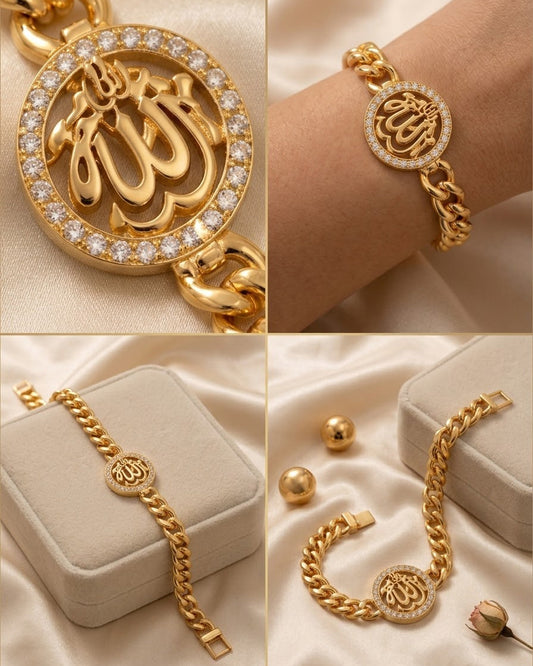 Allah Calligraphy CZ Gold-Plated Chain Bracelet