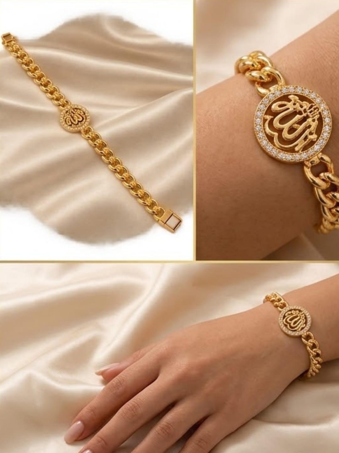 Allah Calligraphy CZ Gold-Plated Chain Bracelet