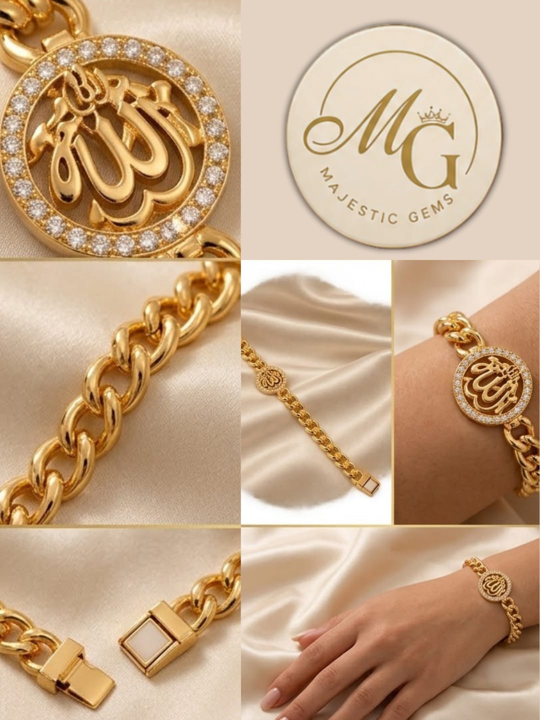 Allah Calligraphy CZ Gold-Plated Chain Bracelet