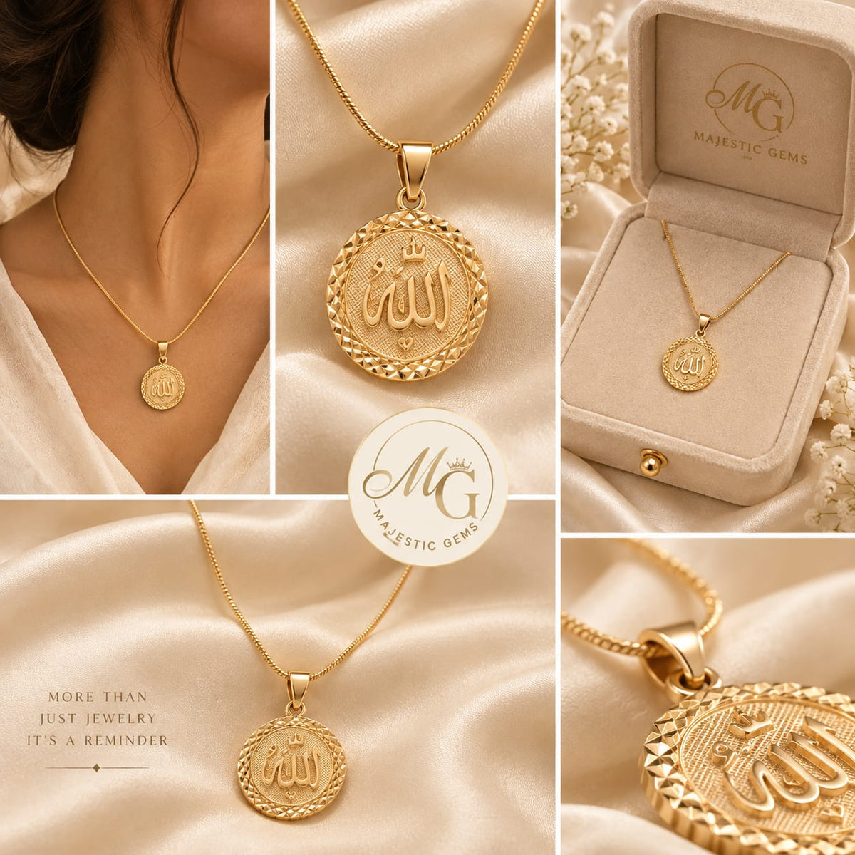 Allah Name Engraved Medallion Necklace – Gold Snake Chain