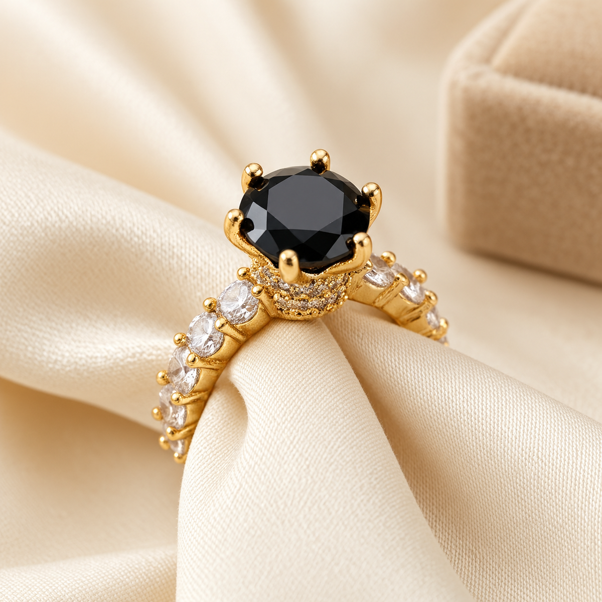 Black Onyx CZ Gold-Plated Statement Ring