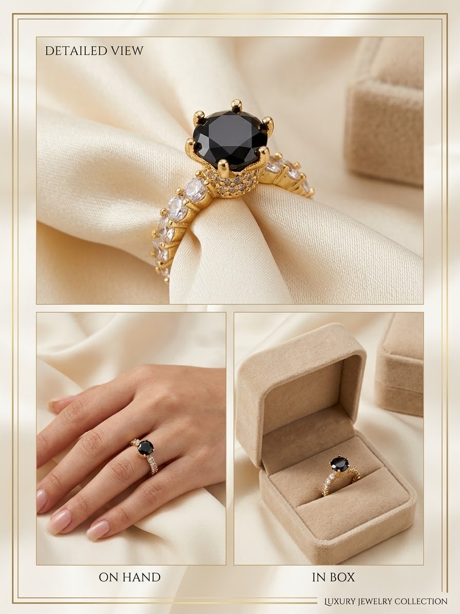 Black Onyx CZ Gold-Plated Statement Ring