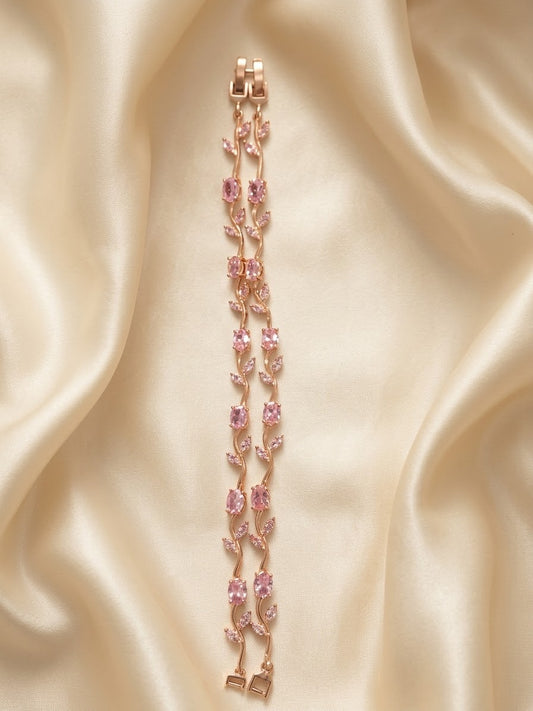 Pink CZ Vine Tennis Bracelet Rose Gold