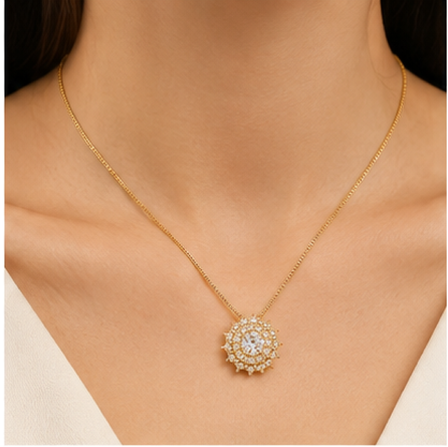 Rose Gold CZ Sunburst Sterling Silver with Gold Plating
