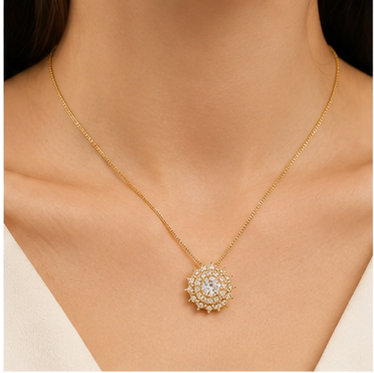 Rose Gold CZ Sunburst Sterling Silver with Gold Plating