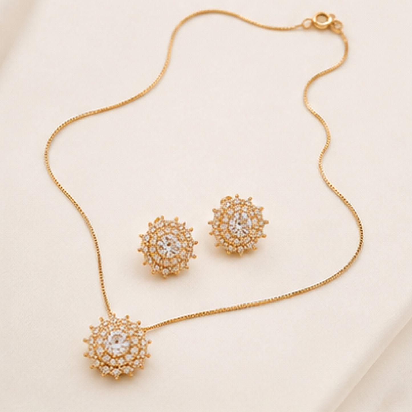 Rose Gold CZ Sunburst Sterling Silver with Gold Plating