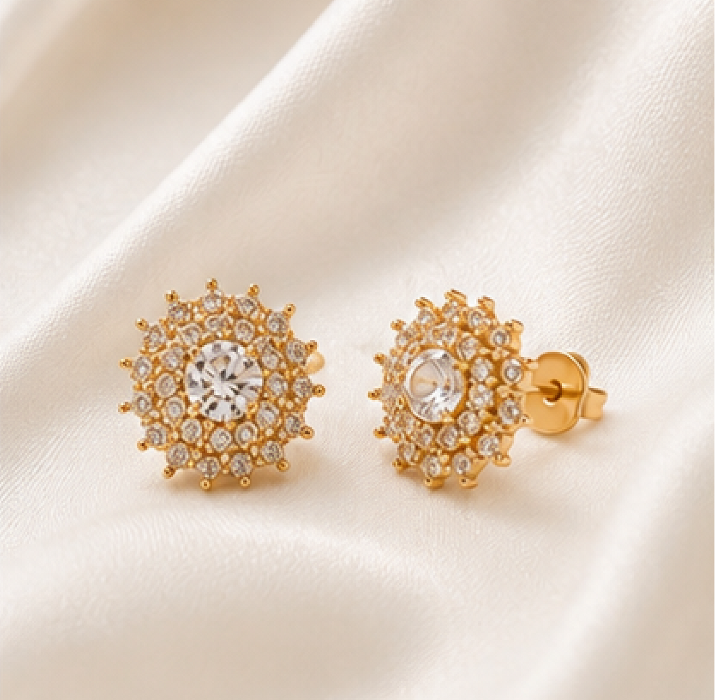 Rose Gold CZ Sunburst Sterling Silver with Gold Plating
