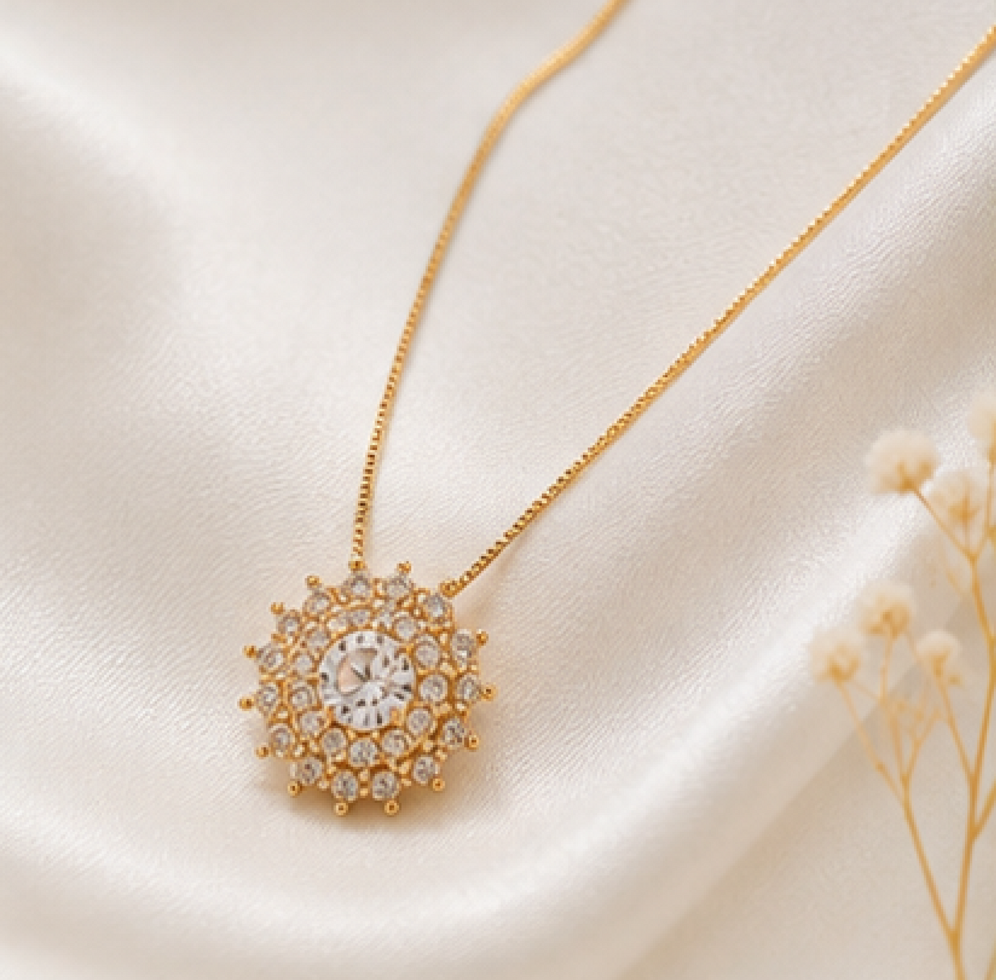 Rose Gold CZ Sunburst Sterling Silver with Gold Plating