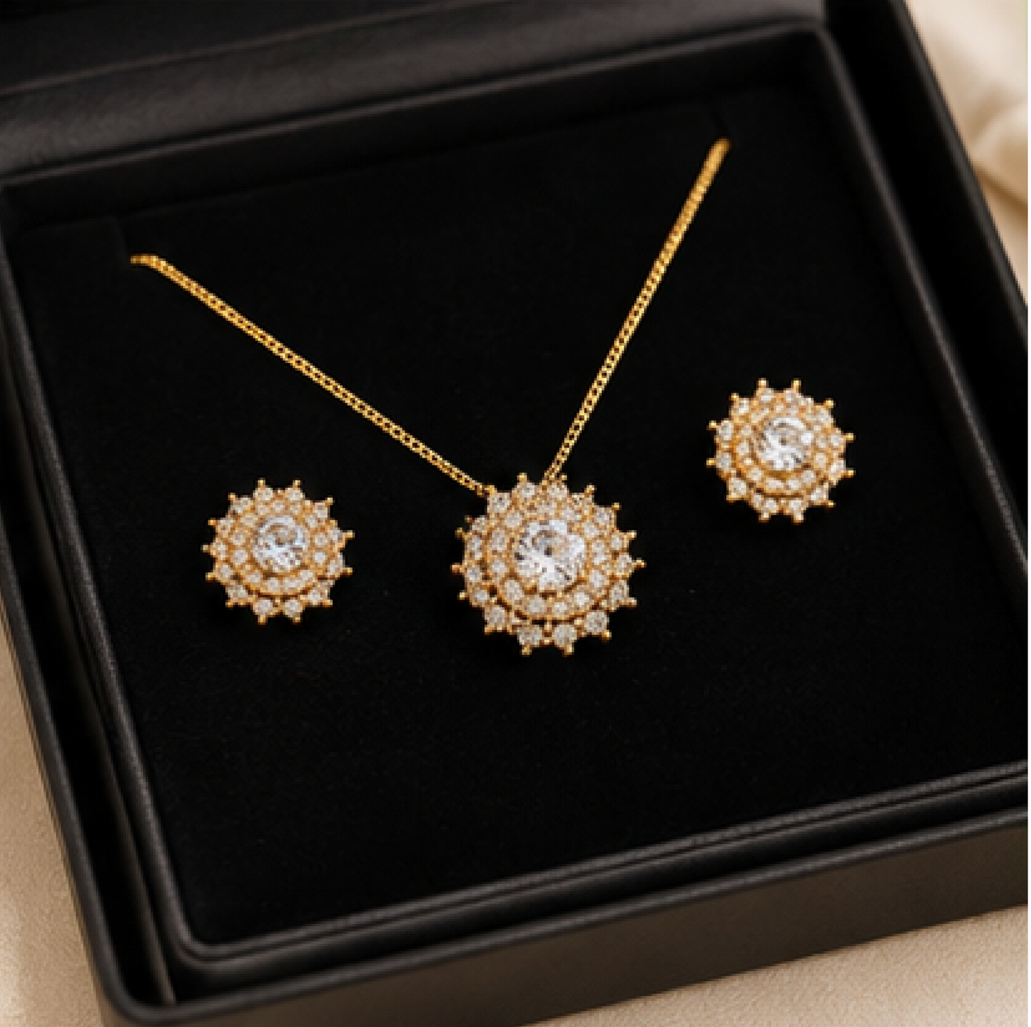 Rose Gold CZ Sunburst Sterling Silver with Gold Plating