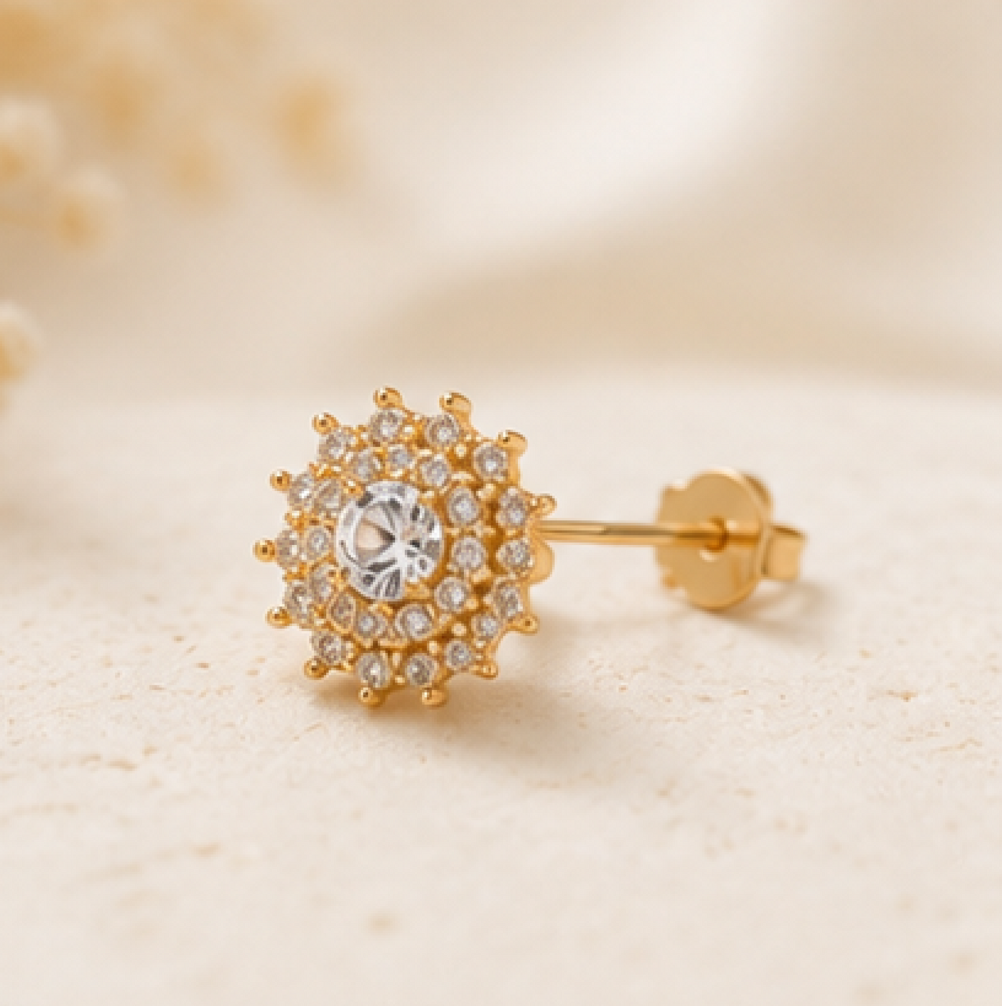 Rose Gold CZ Sunburst Sterling Silver with Gold Plating