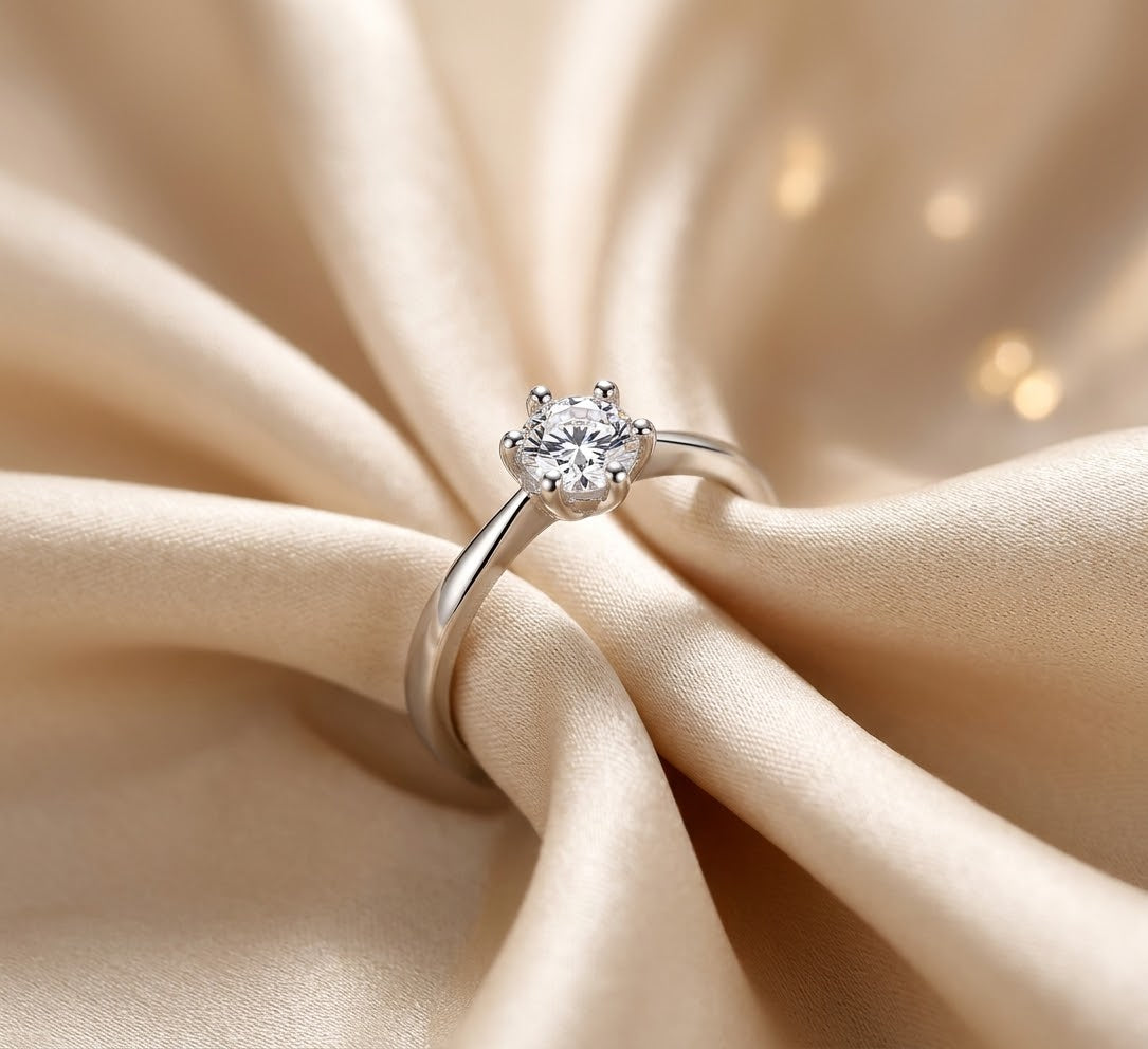Silver CZ 6-Prong Solitaire Ring