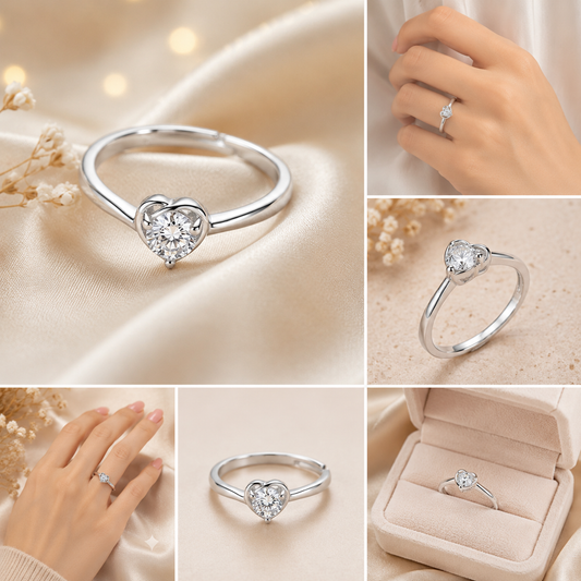 Silver Heart CZ Solitaire Ring