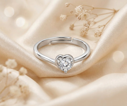 Silver Heart CZ Solitaire Ring