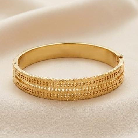 Textured Chevron Gold Bangle Bracelet