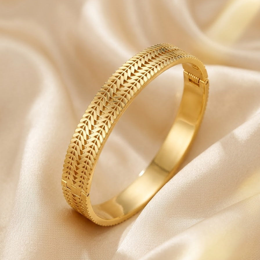 Textured Chevron Gold Bangle Bracelet