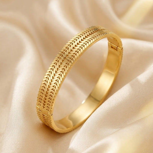 Textured Chevron Gold Bangle Bracelet