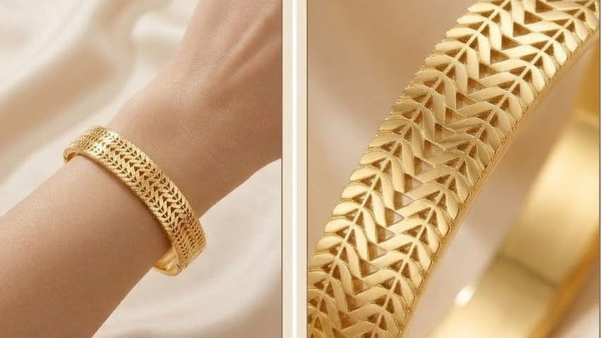 Textured Chevron Gold Bangle Bracelet