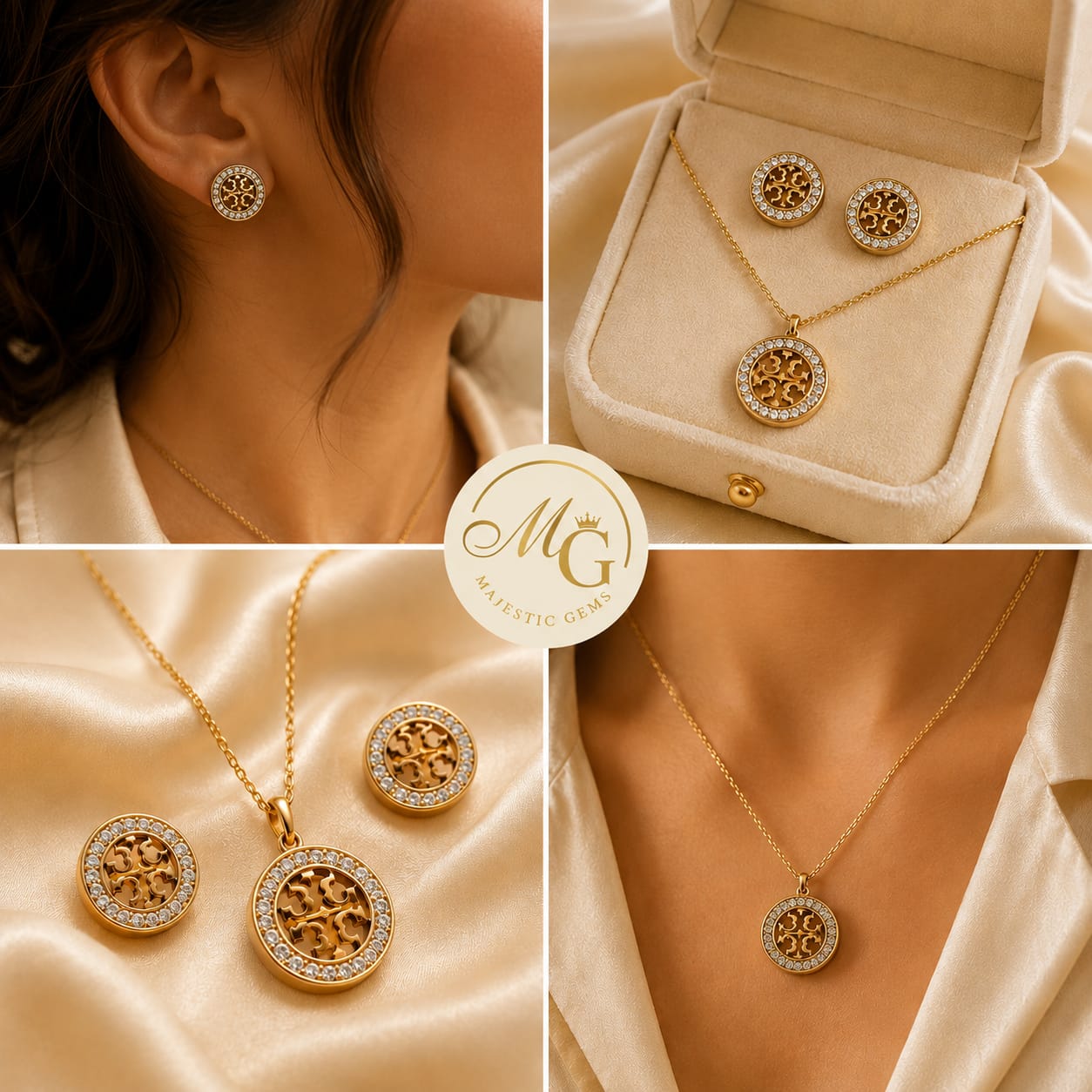 Miller-Inspired CZ Logo Necklace & Earrings Set
