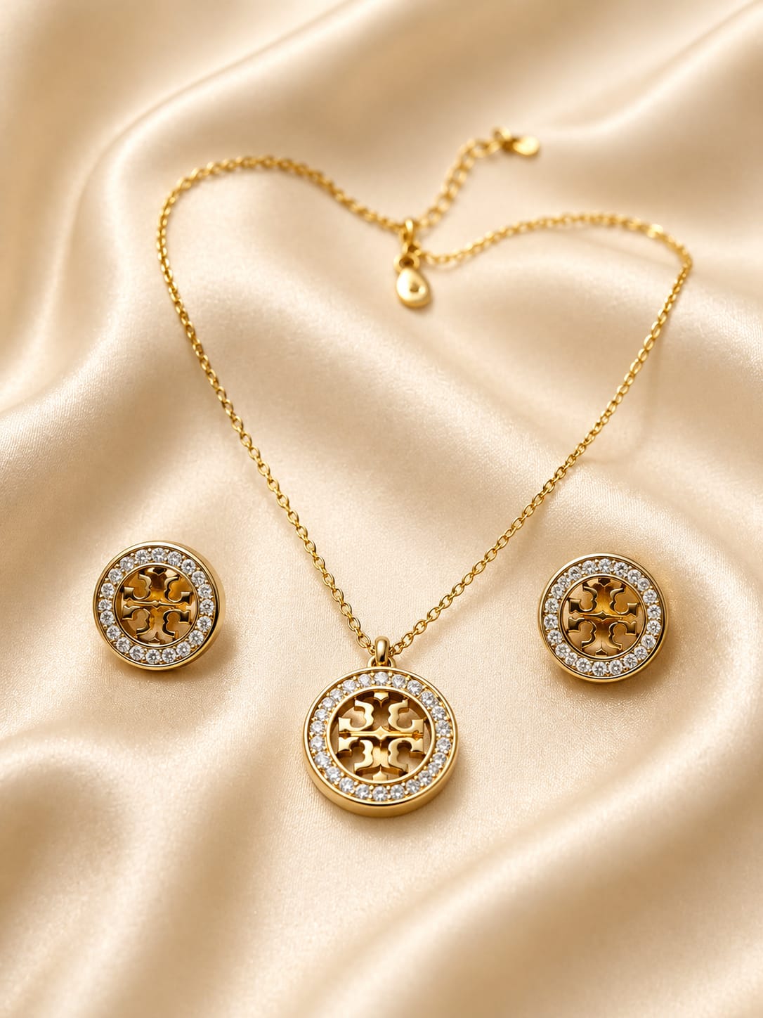 Miller-Inspired CZ Logo Necklace & Earrings Set