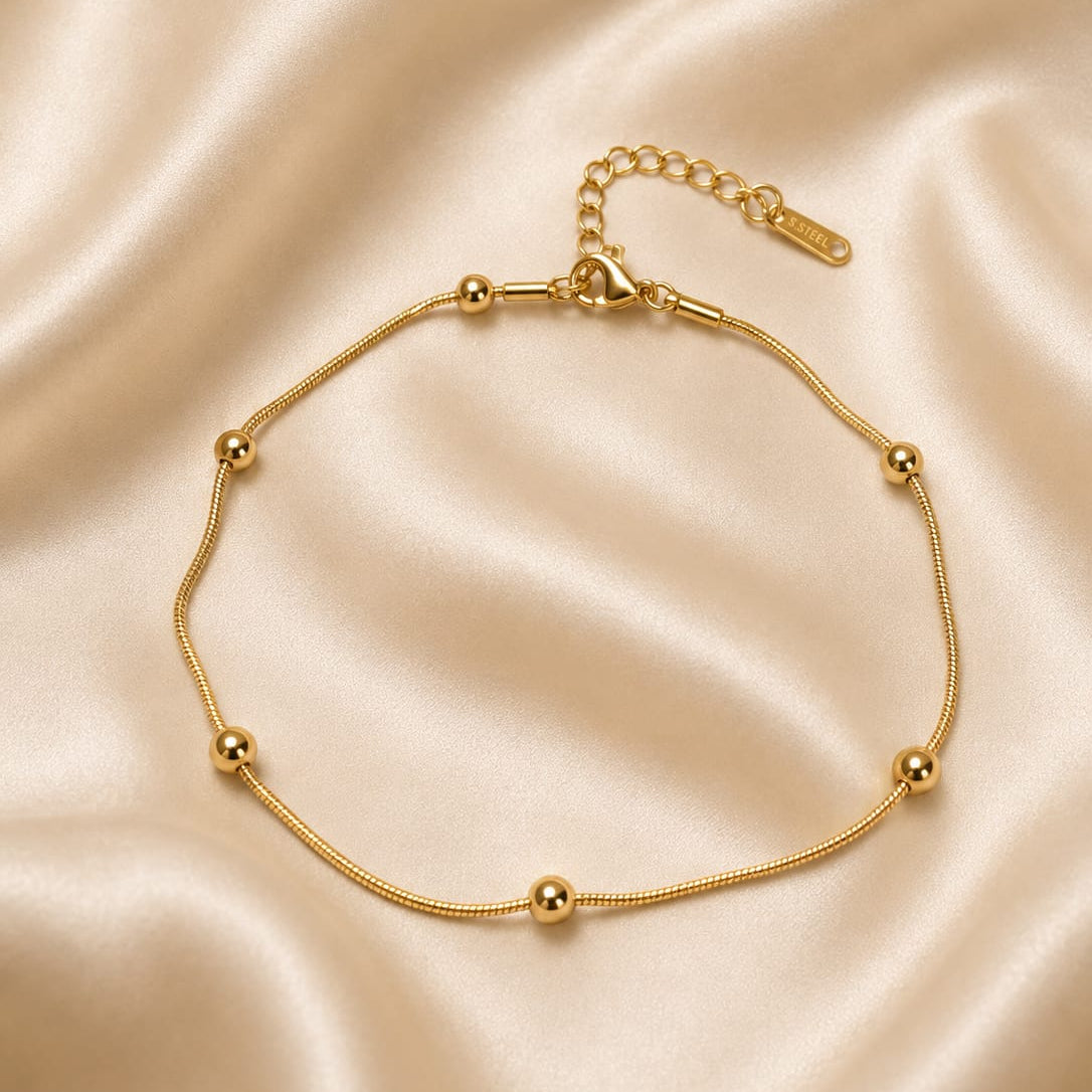 Gold Beaded Snake Chain Anklet