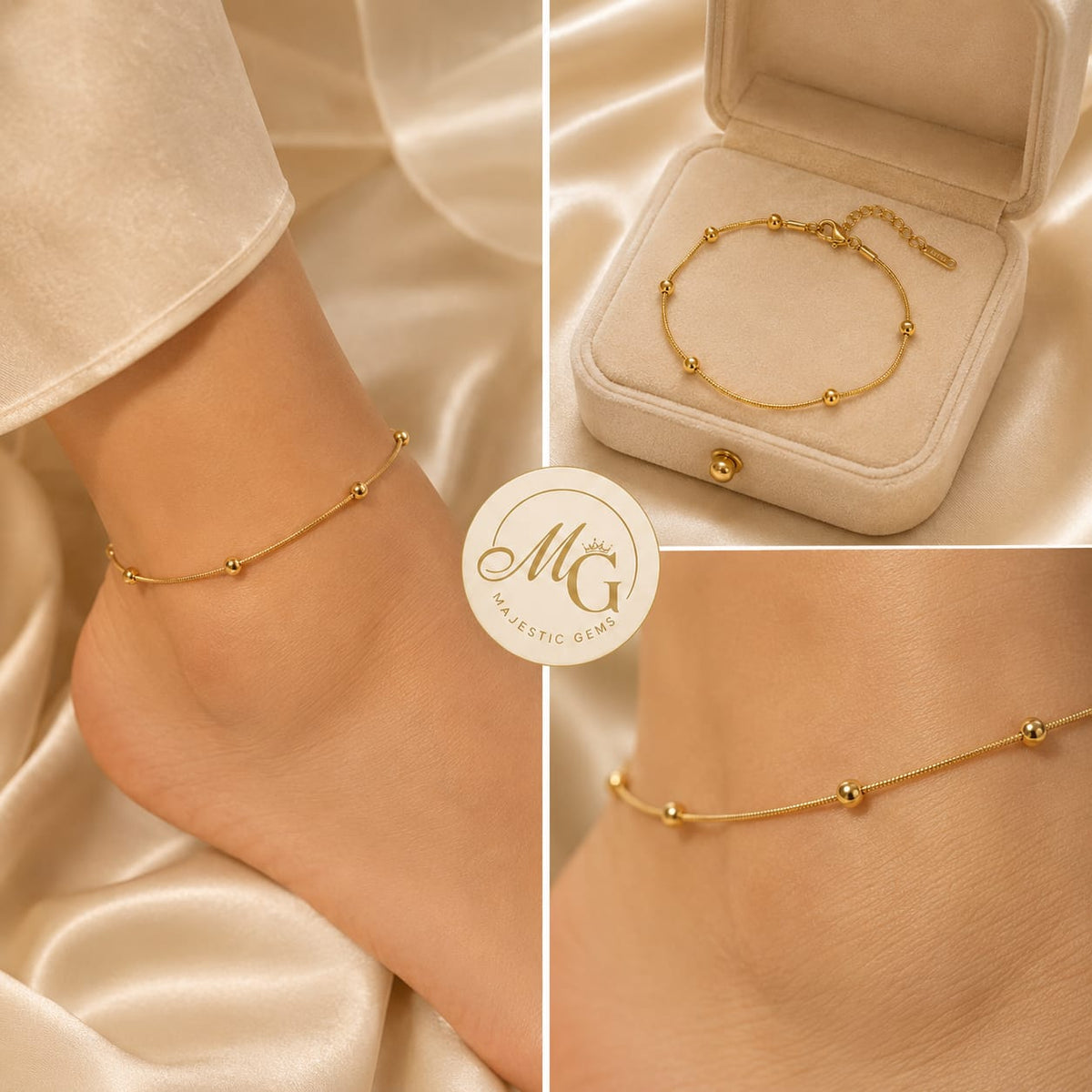 Gold Beaded Snake Chain Anklet