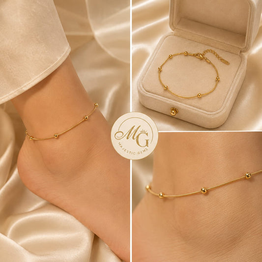 Gold Beaded Snake Chain Anklet